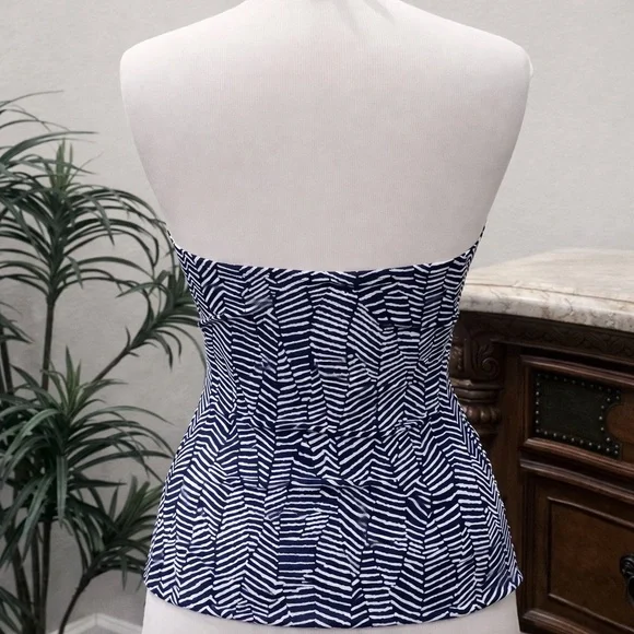 Island Escape Mikonos Beach High-Neck Halter Tankini Top Blue White Size 14 NWT - Picture 3 of 7